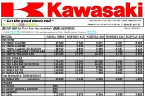 Kawasaki最新價目表- 生效日期2013年10月26日