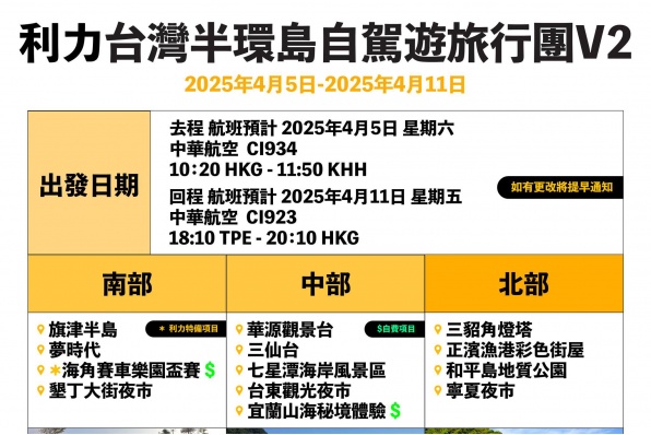 【 利力台灣半環島自駕遊V.2 】 【終極加開一團】 【 完成自我挑戰人生旅程之一 】