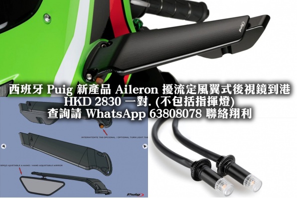 西班牙 Puig 新產品 Aileron 擾流定風翼式後視鏡到港 - 翔利  HKD 2830 一對. (不包括指揮燈)